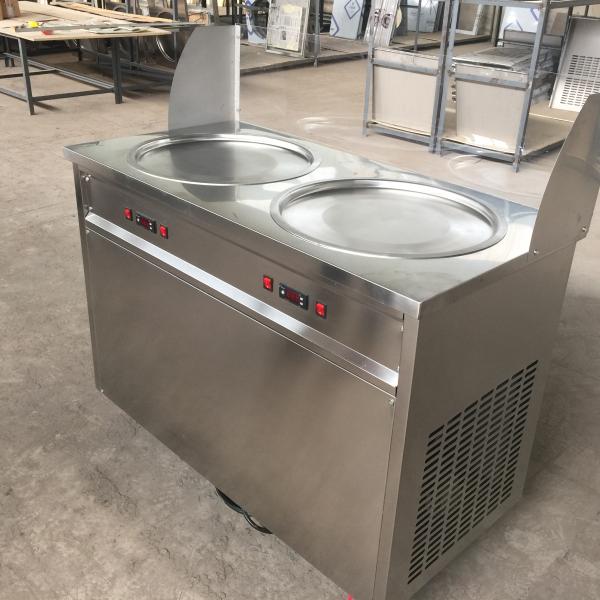 Frozen Commercial Ice Cream Frying Machine With 2 Flat Pans And Imported Compressor Stainless Steel Fried Ice Cream Roll