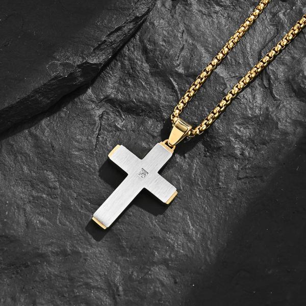 Men's Cross Pendant Necklace in Black Satin and Stainless Steel Unique Style