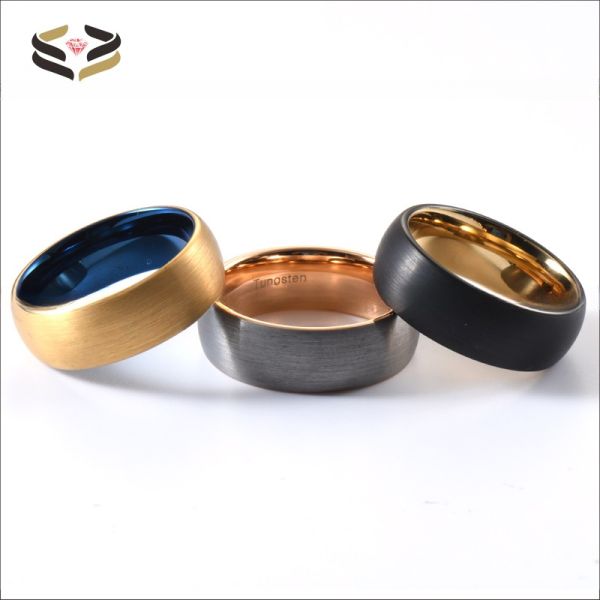 Other Diamond Shape 8mm Two Tone Tungsten Rings for Men Women Gold Wedding Band Black Rose Gold Blue Domed Style Comfort Fit