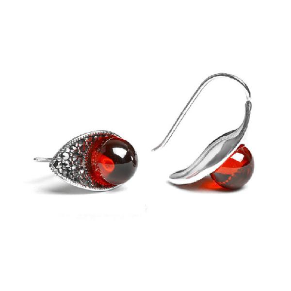 Thai Vintage Sterling Silver 10mm Round Red Garnet Hoop Earrings (E11061RED)