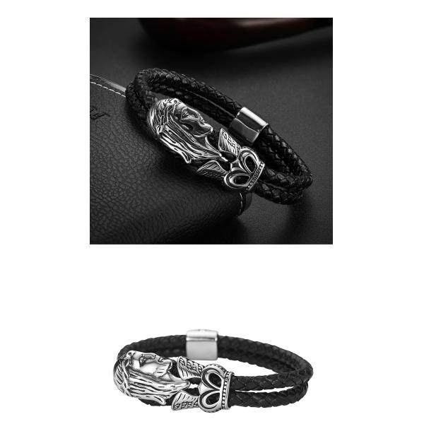 New punk bracelet stainless steel magnetic clasp skull braided leather bracelet