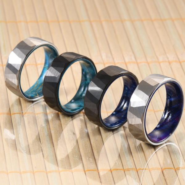 8mm Faceted Silver Black Iron Wood Sleeve Inlay Tungsten Ring Plating black for Men Women Inlay technology Channel setting
