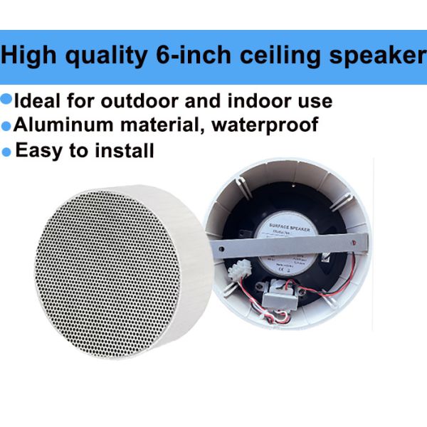 6w 6-inch Waterproof Ceiling Speaker Aluminum Material White Round Shape for Restaurant