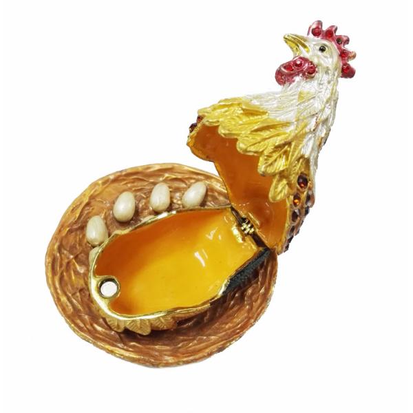 Wholesale pewter zinc alloy hen shape metal trinket box big size pewter hen metal trinket box