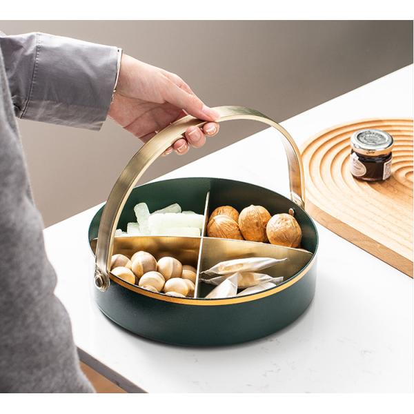 Anti Rust 16cm Diameter Steel Fruit Basket With Golden Handle