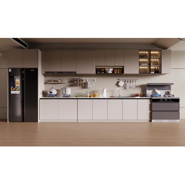 Elegant wood kitchen cabinet with quartz countertop