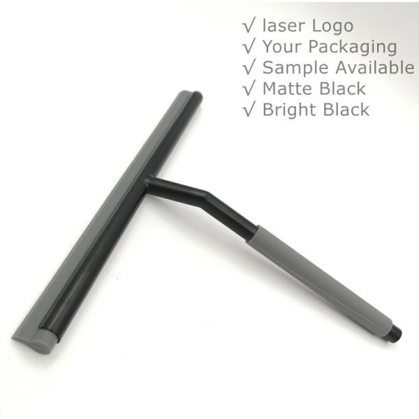 Black Shower Glass Scraper With Grey Silicone Blade Hook ISO9001 Approved