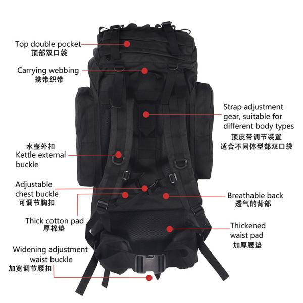 65L Large Capacity Mountain Climbing Backpack / Oxford Tactical Camping Backpack