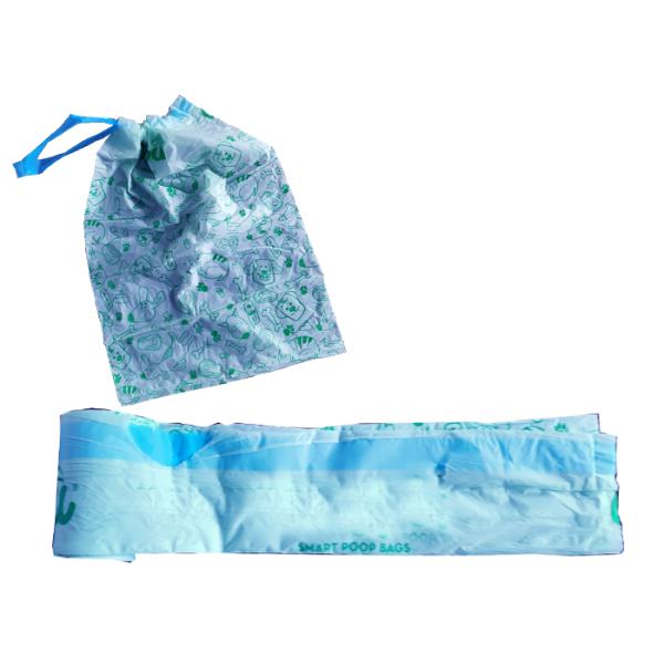 Drawstring 30mm×60mm Biodegradable Dog Poop Bags Earth Friendly On Rolls