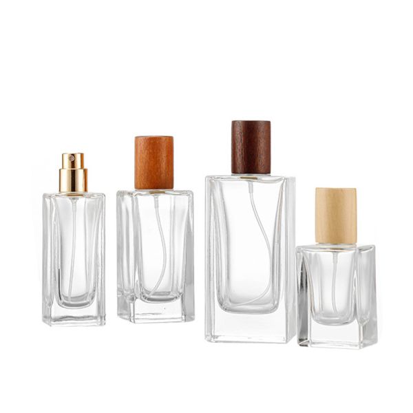 Square Glass Perfume Bottles – B2B Low MOQ with Wooden Cap | Bulk Perfume Containers (30/50/100ml)