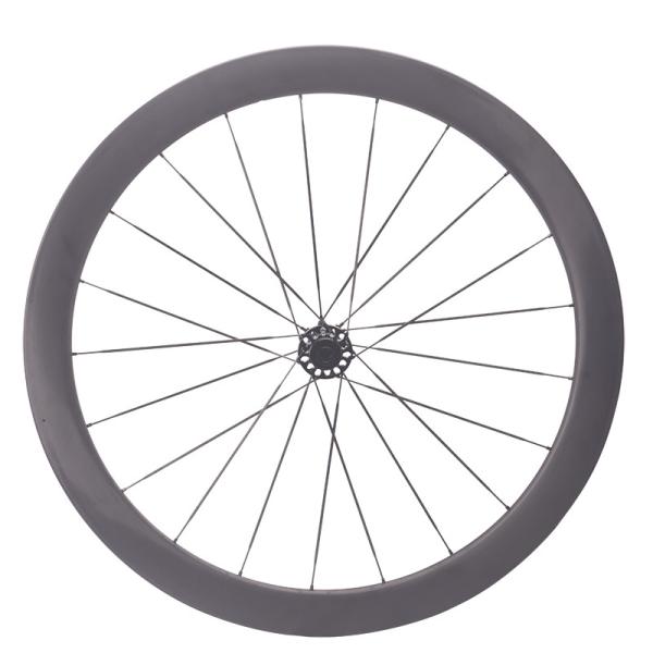 Black Carbon Road Bike Wheelset With Carbon Fiber Spokes And Straight Pulls