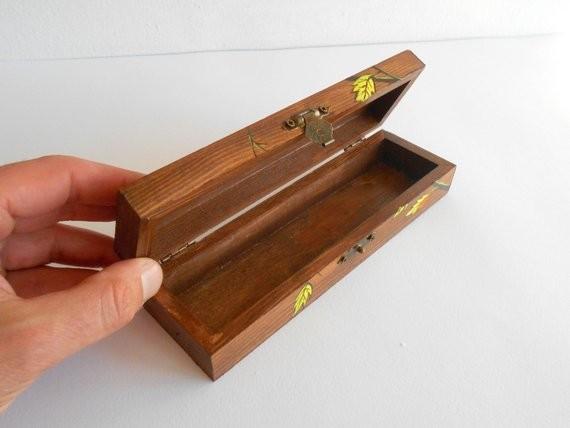 Wooden box for glasses and jewelry pendants, bracelets- acrylic painted rectangular box- wooden box with bronze colored