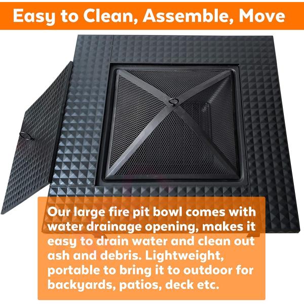 4 In 1 Wood Burning Barbecue Fire Pit Log Grate, Grill, Mesh Lid, Dining Cover