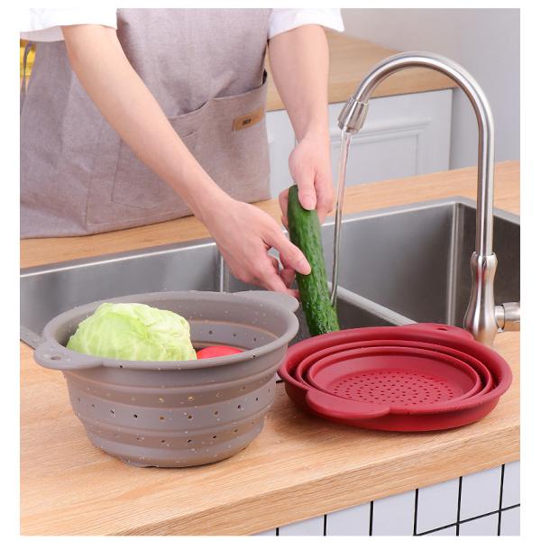 Silicone Collapsible Colander Set Food Strainer And 9 Inch Mixing Bowl 2Pcs Fruits Vegetables Pasta Strainer BPA Free