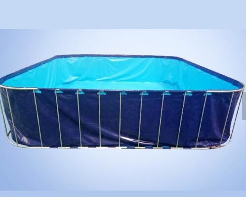 50000 Liters Folding Tarpaulin Fish Pond , Blue Color Aquarium Fish Tank With Steel Frame