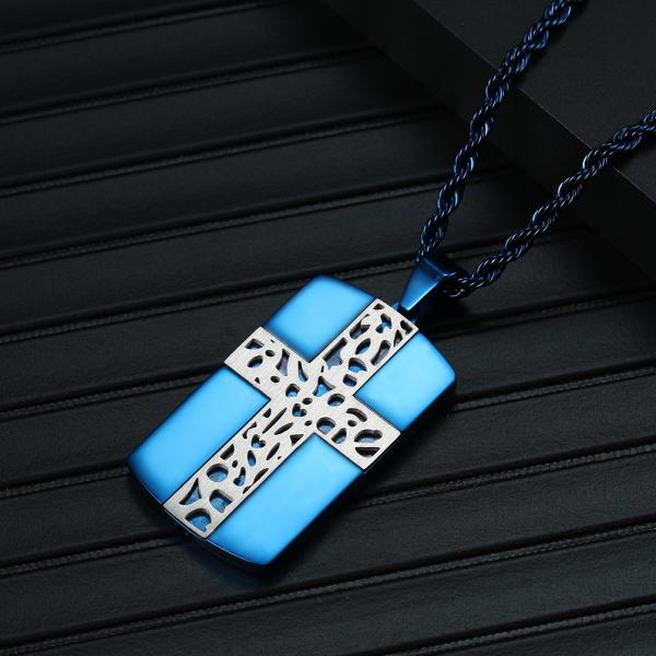 Stainless Steel Men's Cross Necklace Christian Jewelry Black Cross Pattern Square Necklace for Gift Occasion
