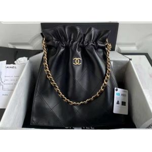Quality Bucket Genuine Leather Shoulder Handbag , 30cm Black Chain Handbag wholesale