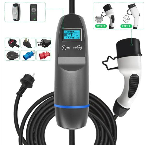 Portable Evse 22kw 11kw Ev Charger Iec62196 Type 2 Electric Vehicle Home Car