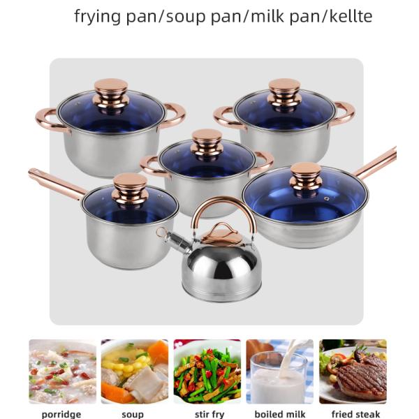 Non Stick Kitchen Stainless Steel Cookware Set With Glass Lid