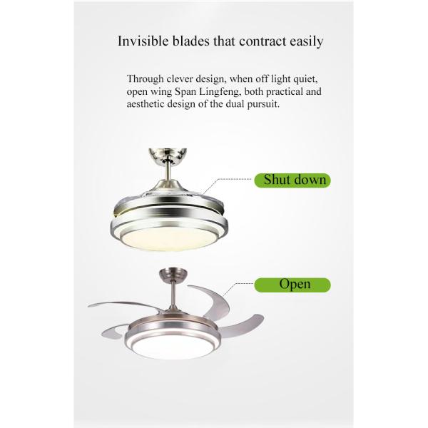 Acrylic Shape Invisible Remote Control Ceiling Fan Light With ABS Blade 50Hz