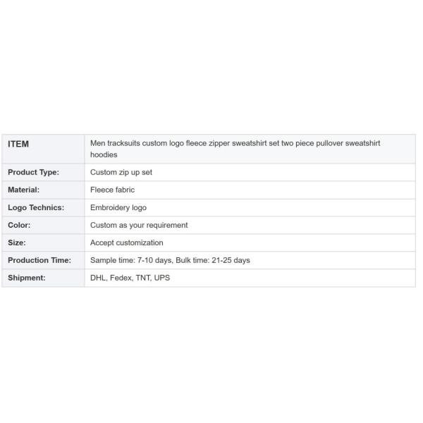 Men Tracksuits Custom Logo Fleece Zipper Sweatshirt Set Two Piece Pullover Sweatshirt Hoodies