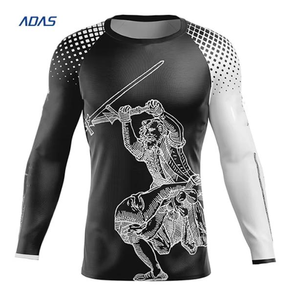 Sublimation Mens Rash Guard Long Sleeve Diving Compression Spangle Embroidery Upf Swim Shirts