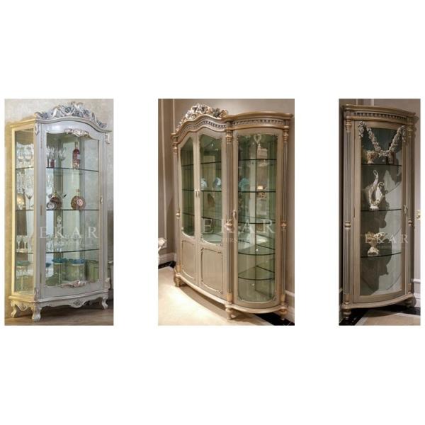 Glass Cupboard In Wooden Frame Ivory Lacquer Antique Style Glass Cabinet FJ-188