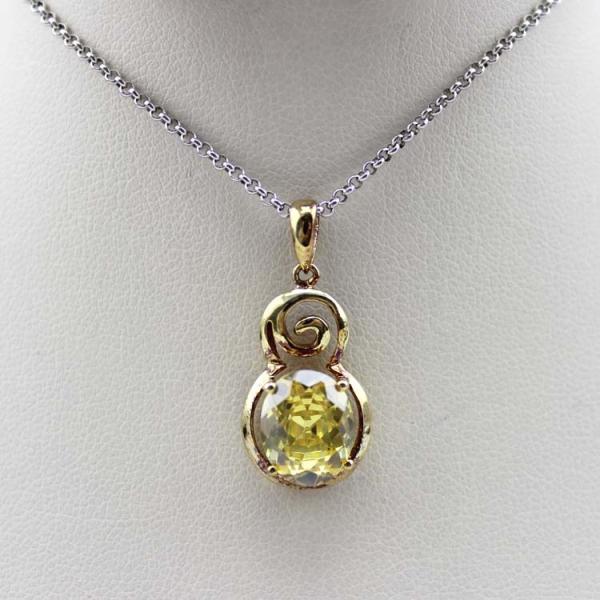 18k Yellow Gold Plated Silver Jewelry Yellow Citrine Cubic Zircon Pendant(PSJ0414)