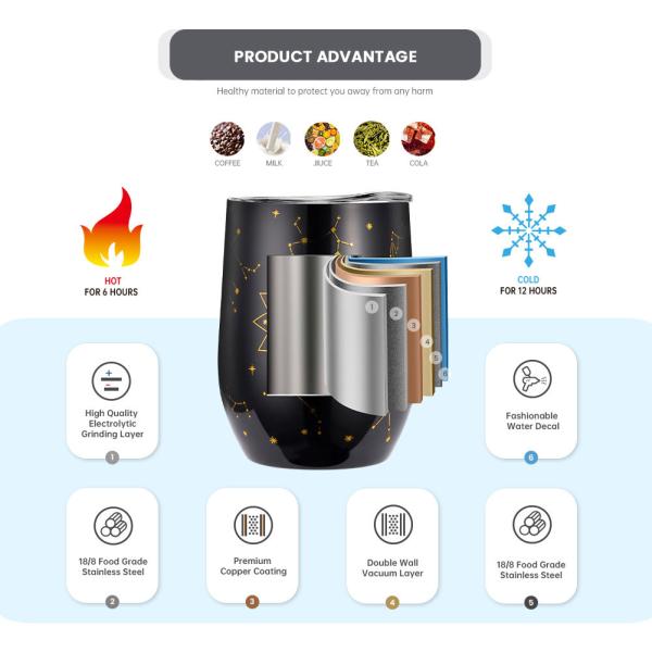 12 OZ Stainless Steel Wine Tumbler With Lid Wine Glass Tumbler Double Wall Vacuum Insulated Travel Tumbler Cup For Coffee Wine Cocktails