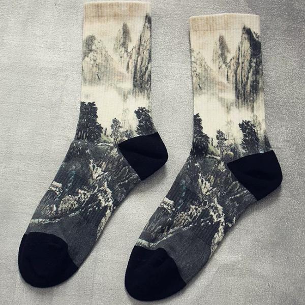 Landscape Pattern sublimation printed socks Custom Digital Printing Socks