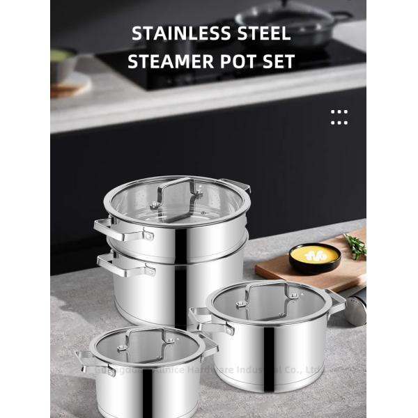 Multifunction Kitchen No 304 Stainless Steel Cooking Pot Set Soup Pot Steamer Pot Cookware Set With Glass Lid