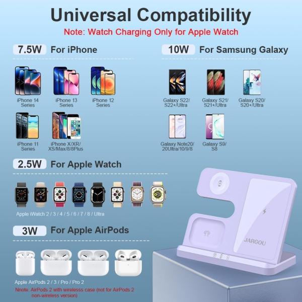 Wireless Charger 3 in 1 Wireless Charging Station, 15W Fast Wireless iPhone Charger for iPhone 15/14/13/12/11/Pro/Max/X