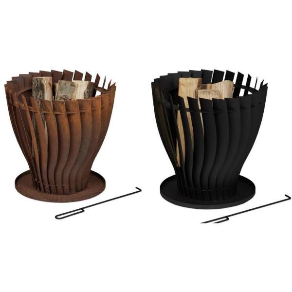 Modern Patio Heater Wood Burning Round Rusty Look Steel Fire Basket Pit