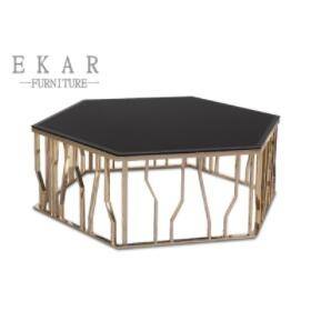 Round Modern Rose Gold Stainless Steel Glass Coffee Table For Living Room
