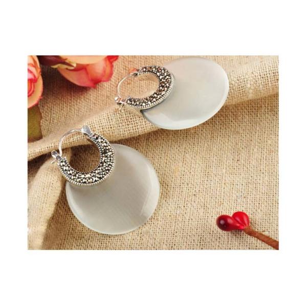 Sterling Silver White Opal Hoop Earrings(XH021046W )