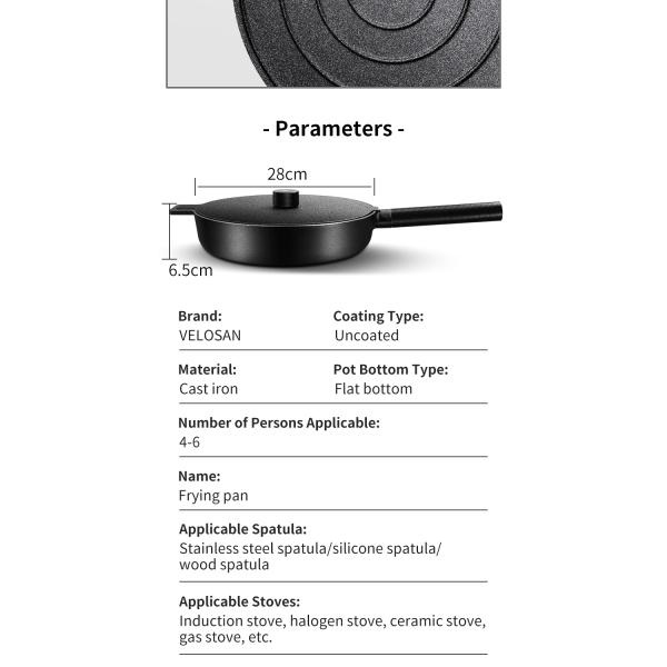 Heat Evenly Thick Bottom Non Stick Pan Cast Iron Skillet Frying Pan 6.5cm Deep