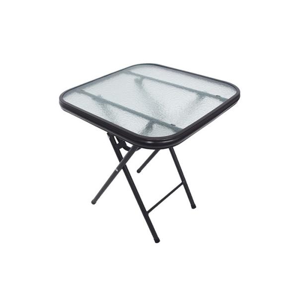 BSCI Outdoor Folding Square Tempered Glass Table With Powder Coated Frame