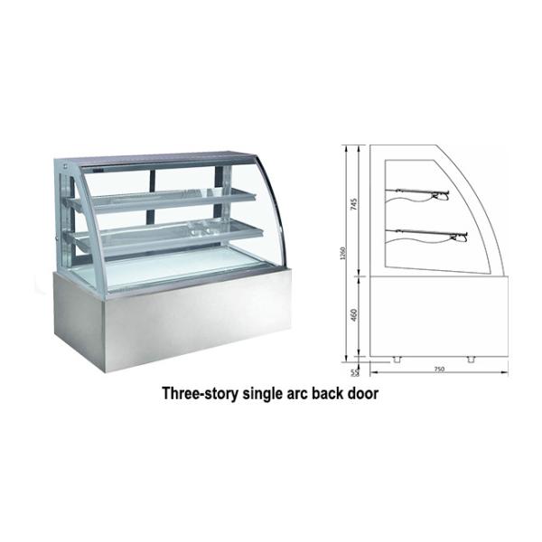 Rear Opening Refrigerated Cake Showcase 126cm Width Bakery Glass Showcase