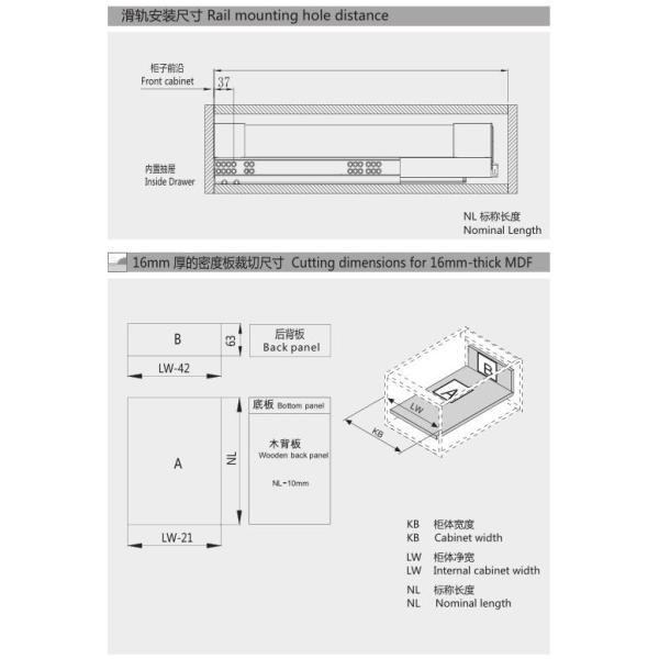 270-550mm Length Tandem Full Extension Drawer With Glass Side & Front Panel