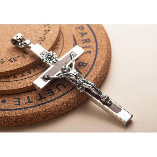 Women's and Men's Gothic Style Sterling Silver Cross Pendant Necklace with Sandalwood(XH038761W-L)