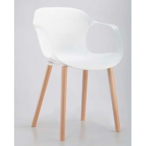 Quality modern PP dining arm chair with wooden leg wholesale