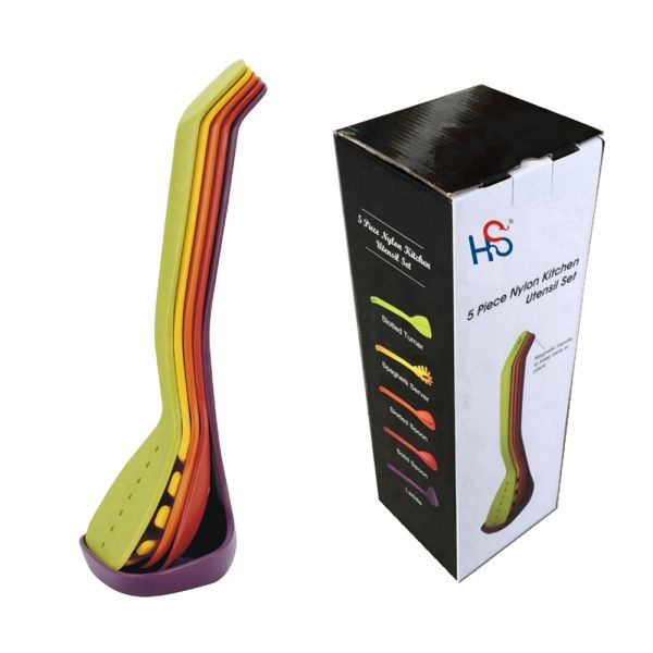 Nonstick Cooking Made Stylish 5-Piece Compact Nesting Utensil Set in Vibrant Colors