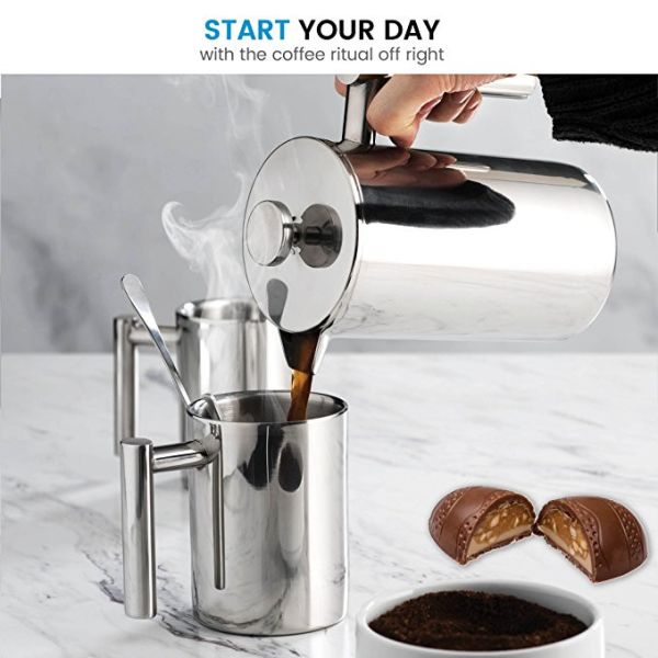 Double Walled Insulated French Press Stainless Steel Coffee Pot