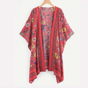 Quality Red Peacock Cover Ups Kimono Bohemian Cardigan Women wholesale