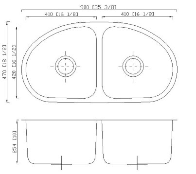 35 Inch Undermount Double Bowl Kitchen Sink With Cardboard Cutout Template