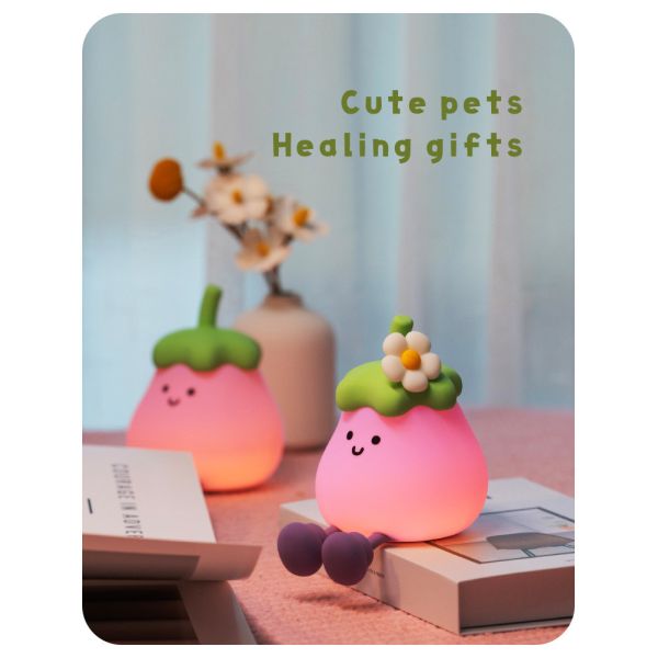 Factory Wholesale Cartoon Soft Silicone LED Night Lights Cute Small Eggplant Bedside Lamps Portable USB Rechargeable Bedroom Night Lights