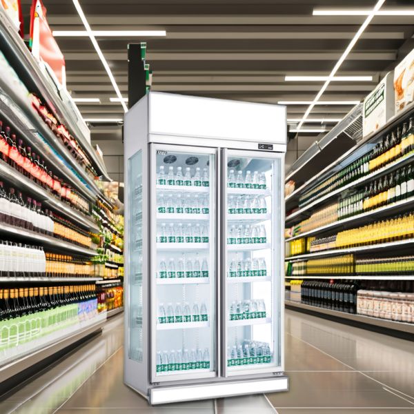 Commercial 220V Direct Cooling Glass-Freezer Beverage Display Cooler Single-Temperature Double Door Refrigerator Supermarkets