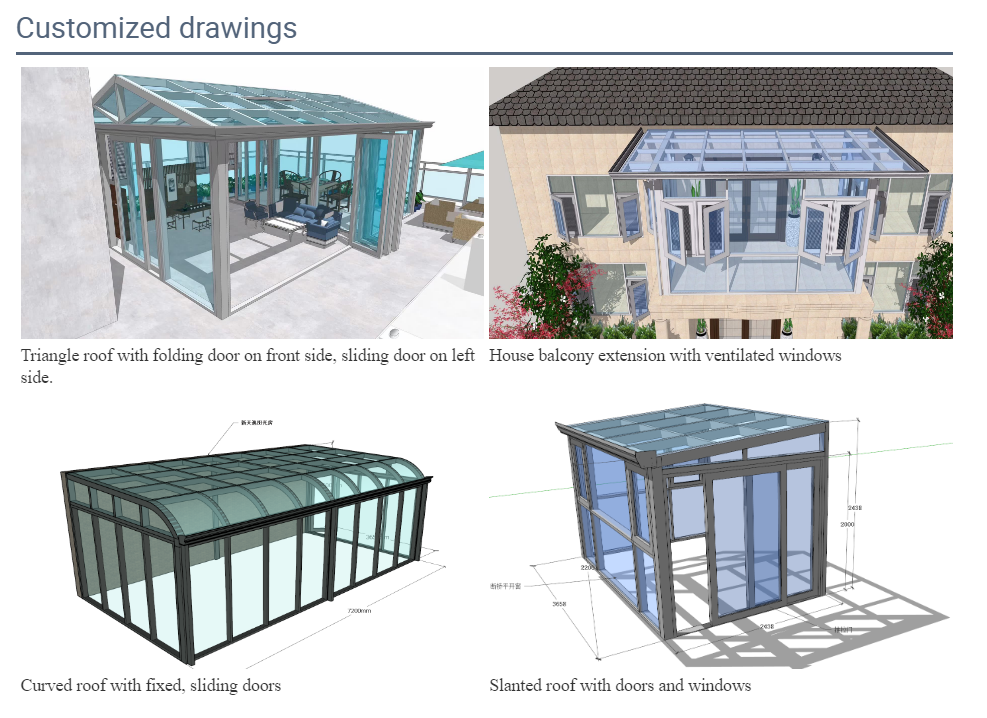 Prefabricated Winter Garden Glass House 4 Season Sunroom 6063 T5 Aluminum