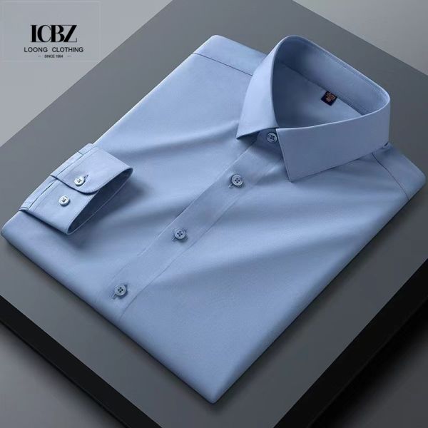 Printed Men's Classic Silk Bamboo Fiber Dress Shirts Non-iron Office Shirt Comfortable Standard-fit