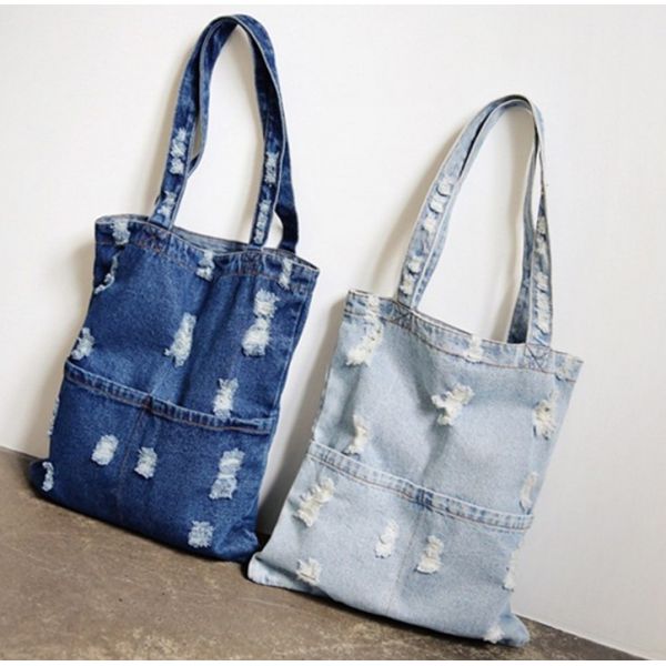 Summer fashion hole jeans female Korean fashion large capacity bag shoulder bag shopping bag